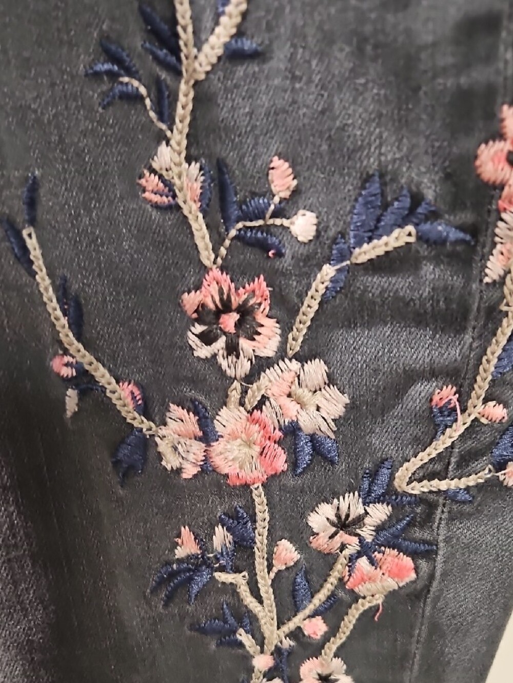 Lane Bryant Charcoal Gray Skinny Jeans with Pink Floral Embroidery - Picture 5 of 5